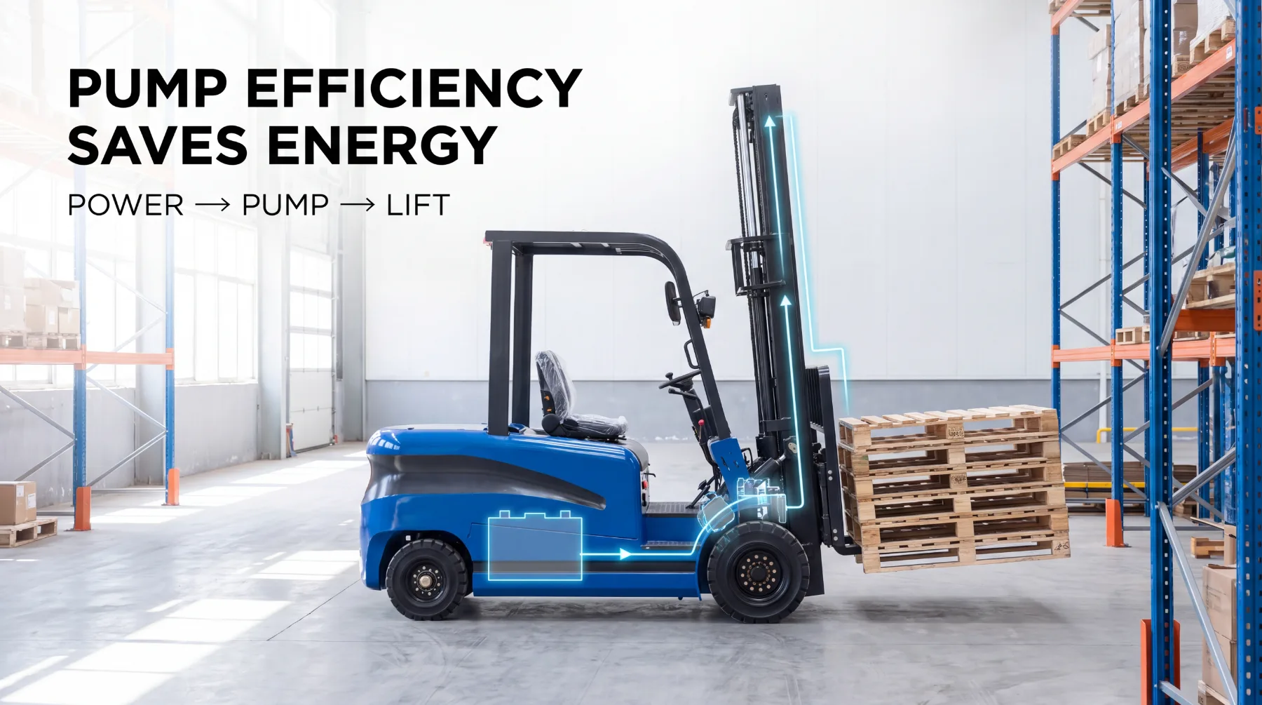 Forklift hydraulic pump efficiency illustration