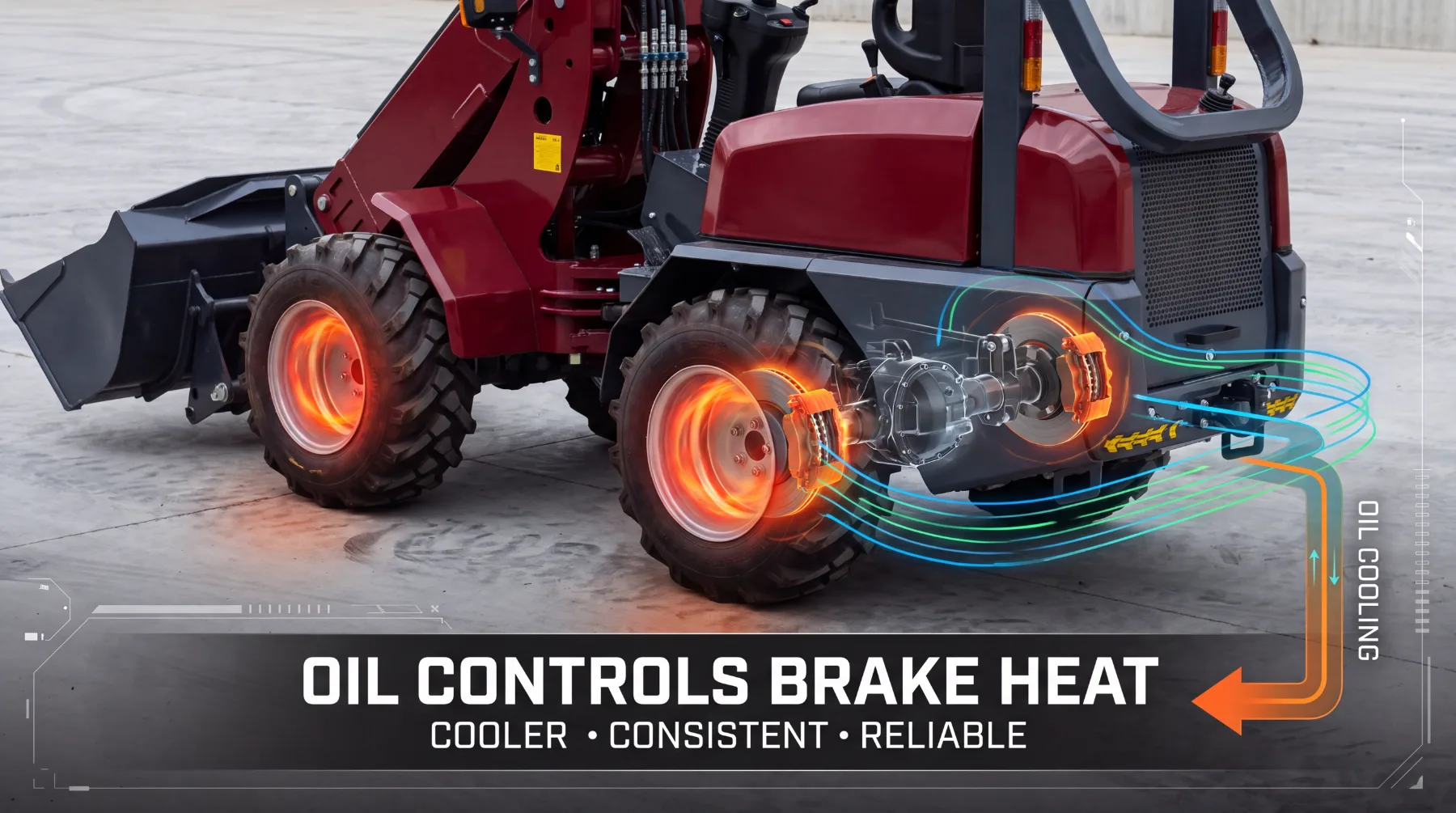 Wheel loader wet disc brakes
