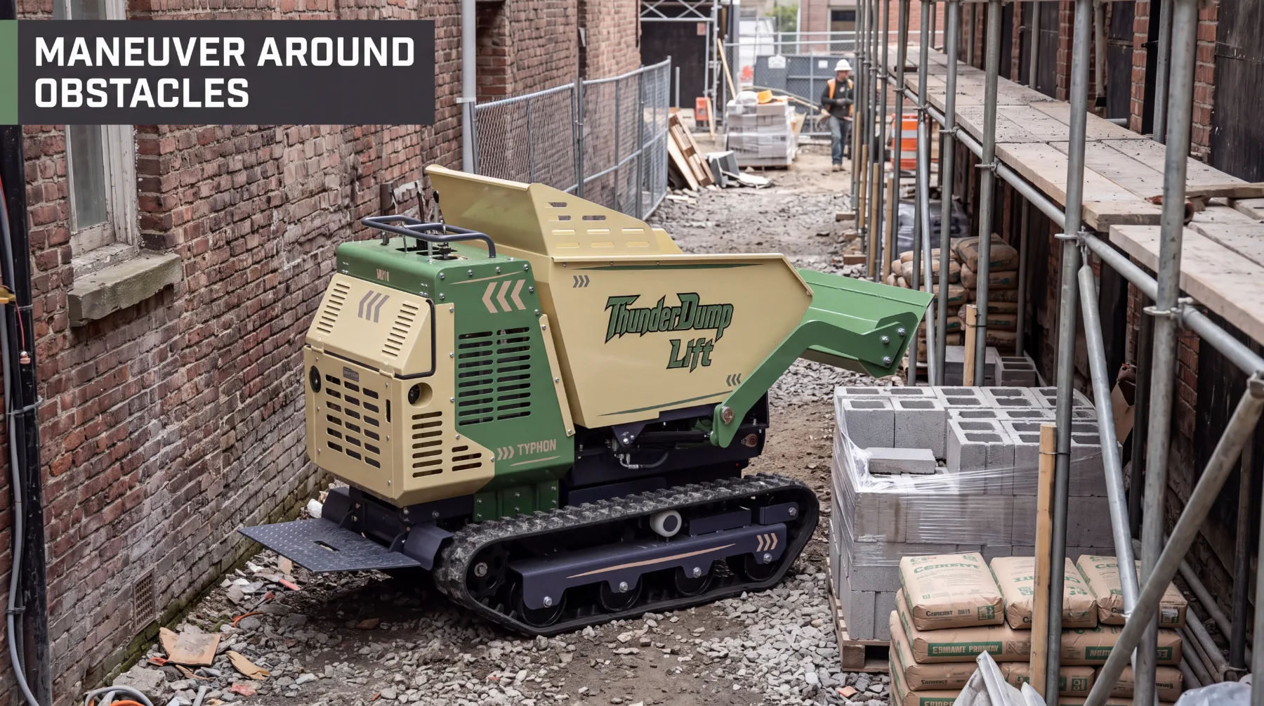 Compact dumper maneuvering around obstacles