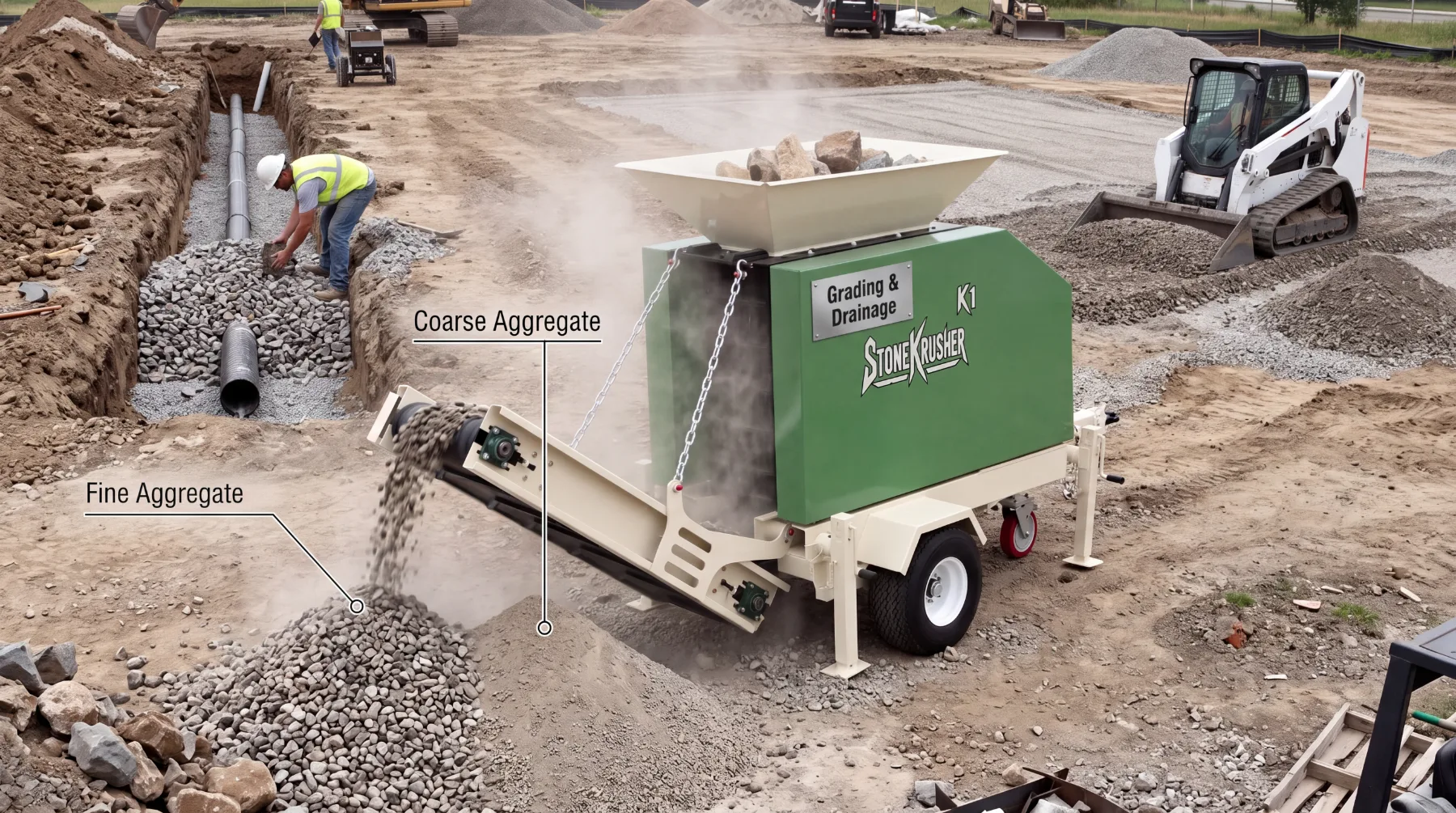 Stone crushing for road and site preparation