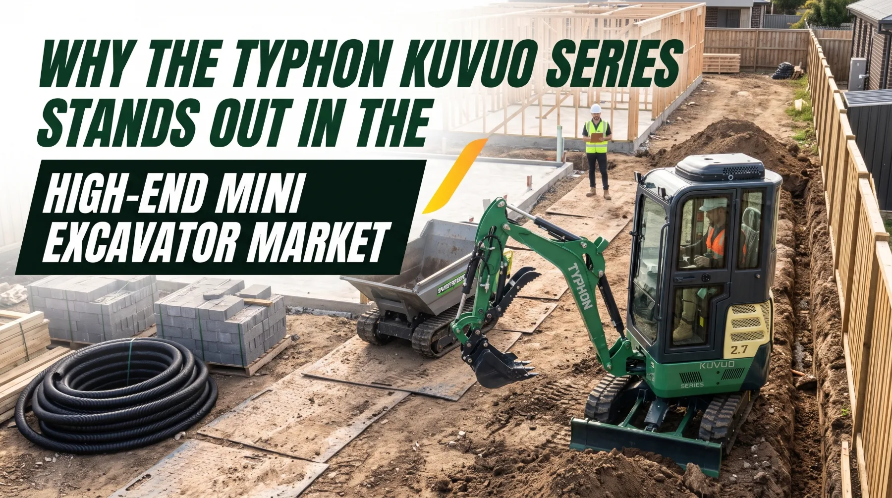 TYPHON KUVUO mini excavator on a construction site