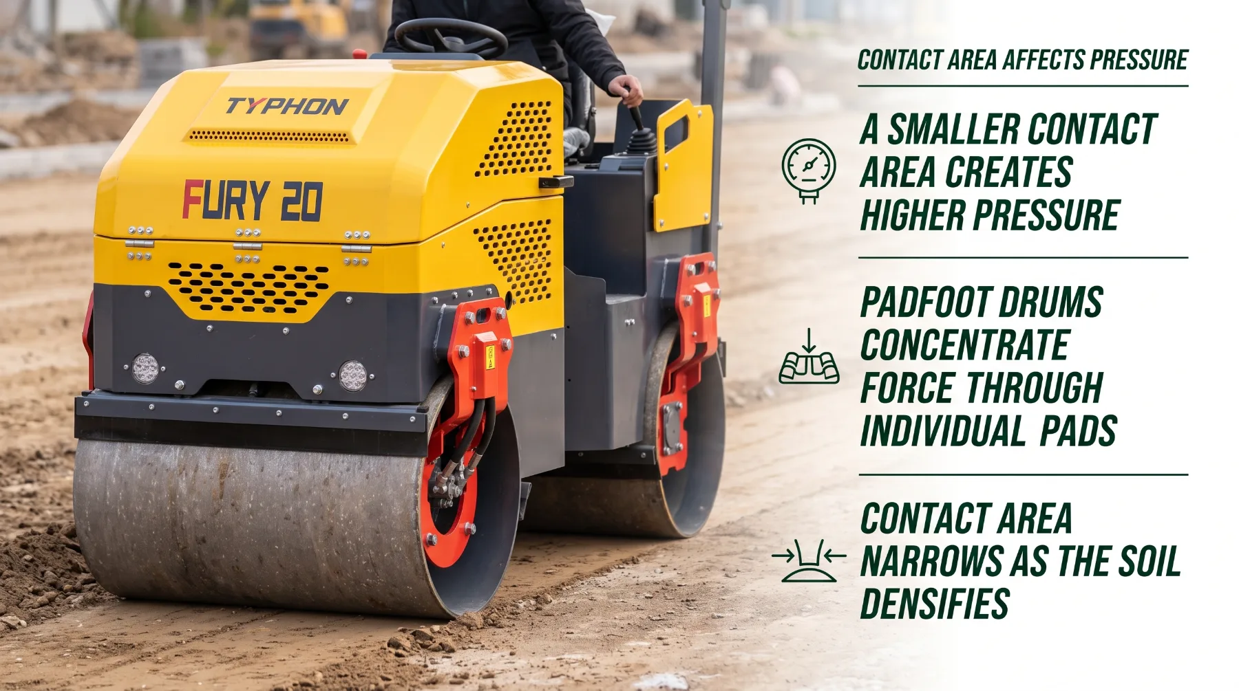 Drum load and contact pressure in soil compaction