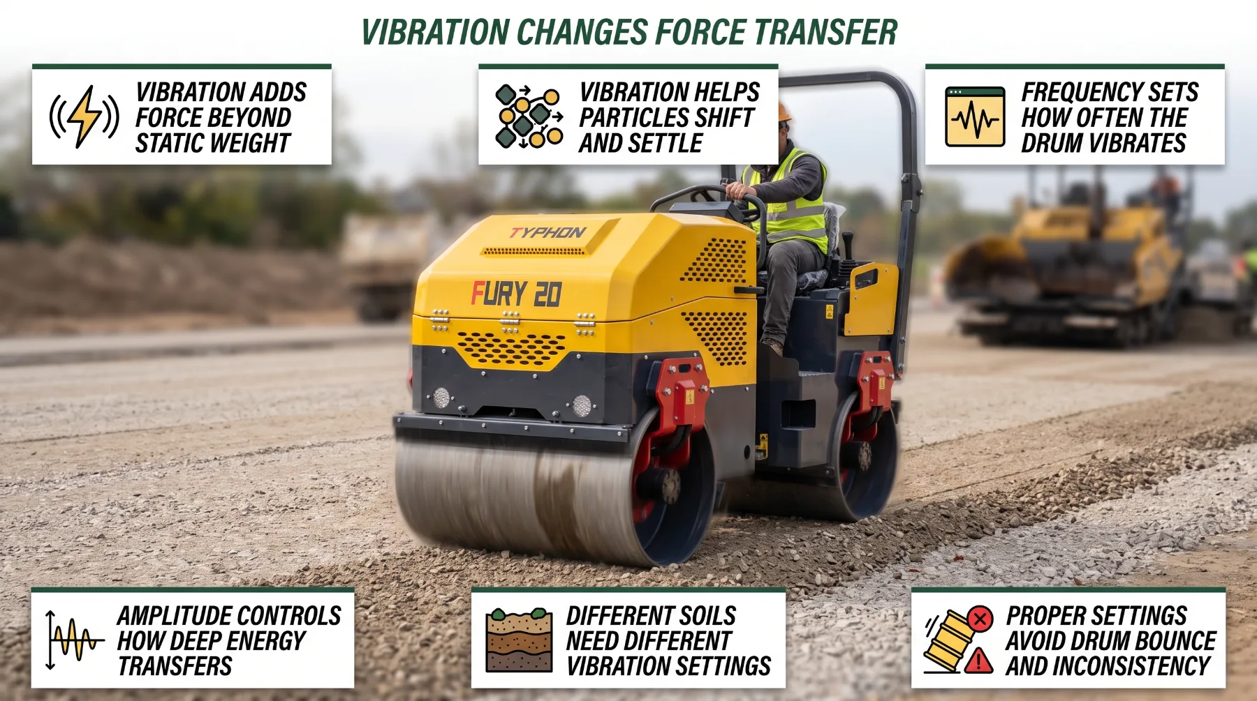 Drum load and contact pressure in soil compaction