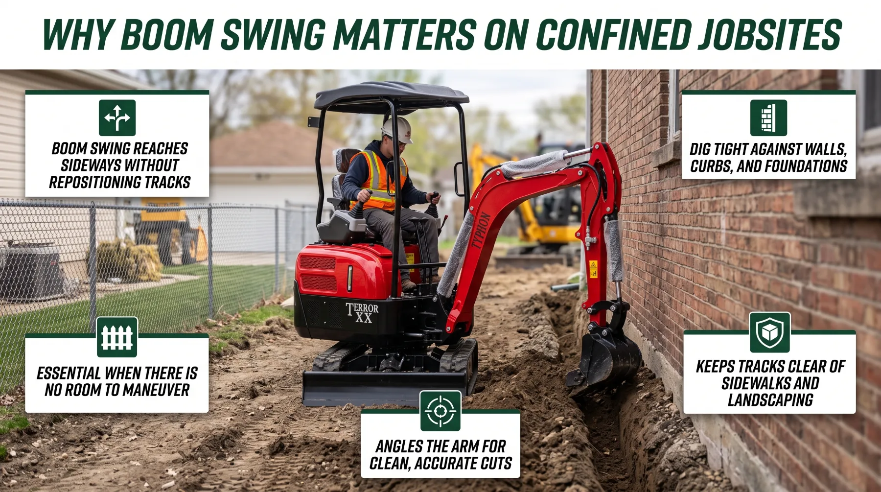 Mini excavator boom swing