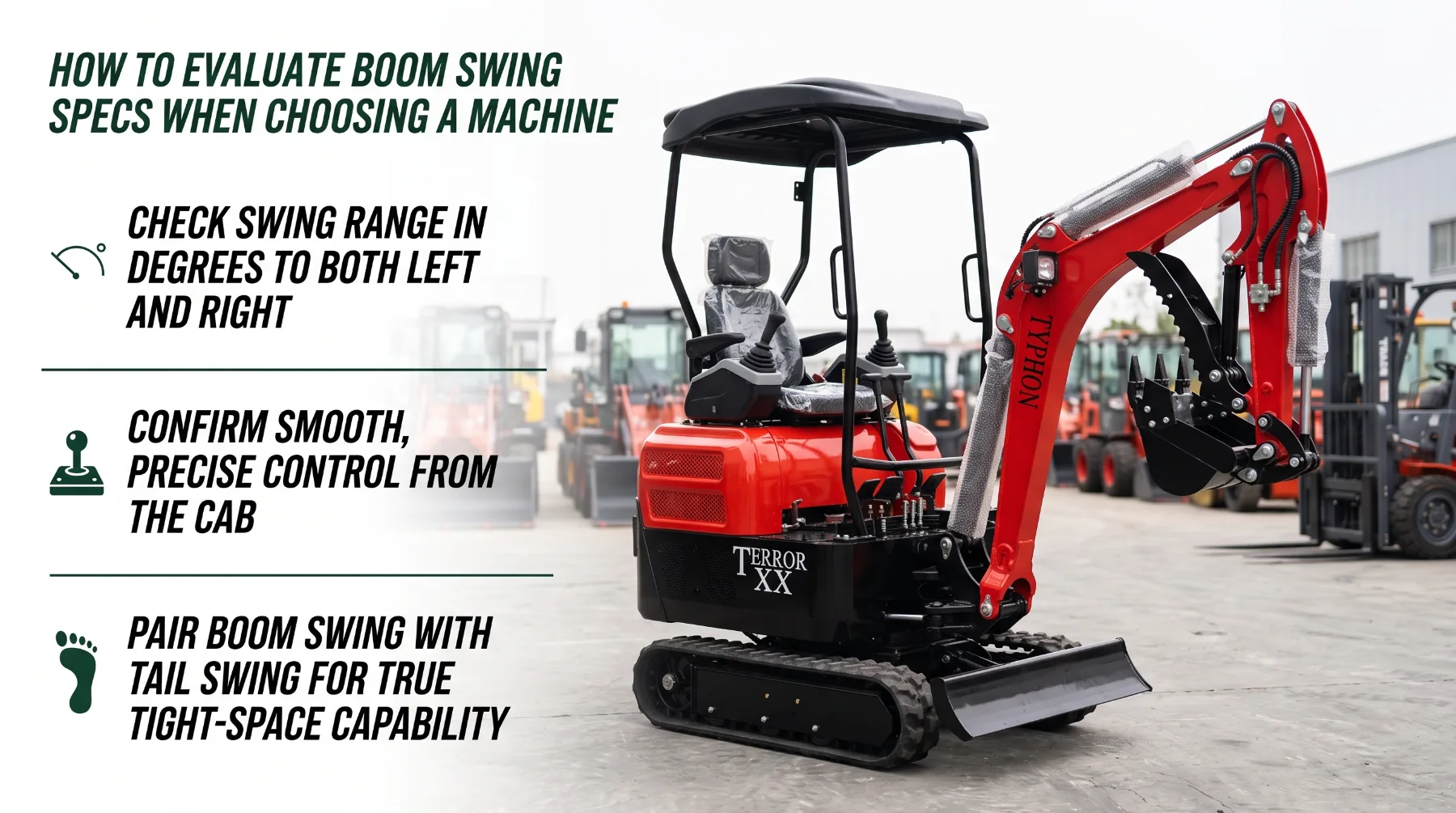 Mini excavator boom swing