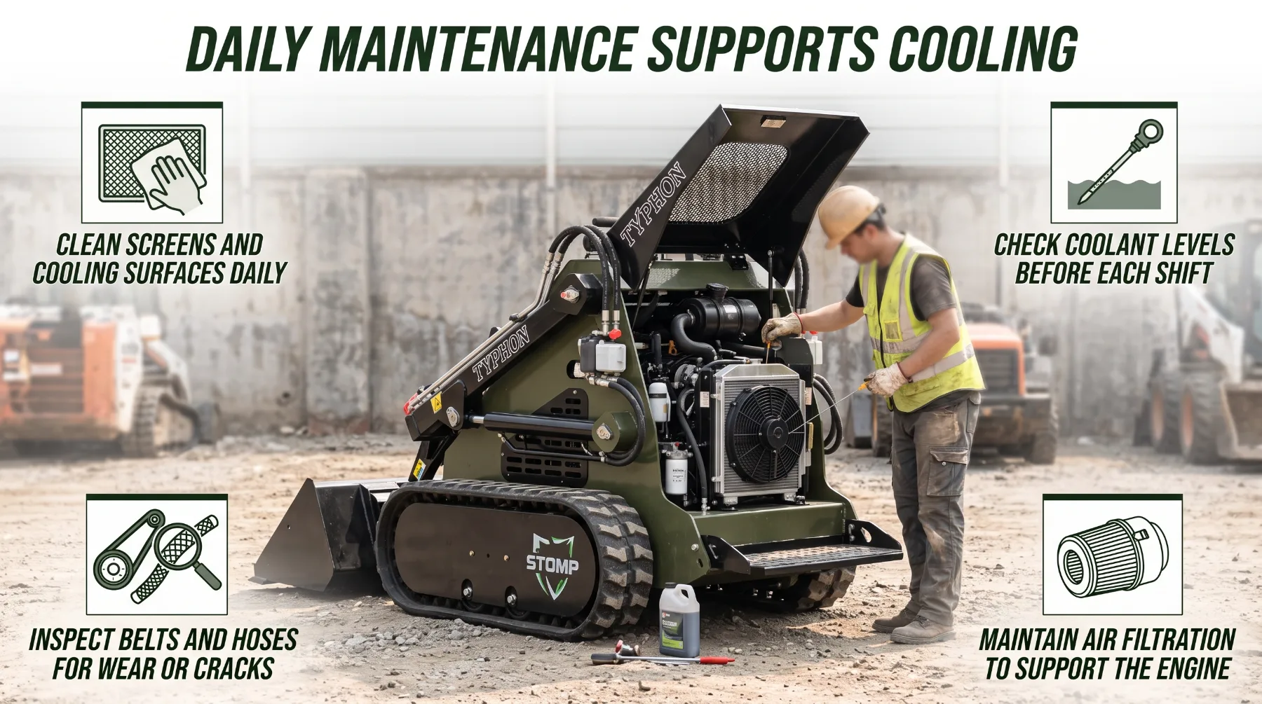 Skid steer engine cooling in dusty conditions