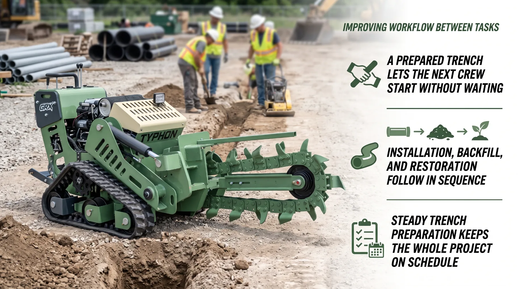Trencher jobsite ground preparation