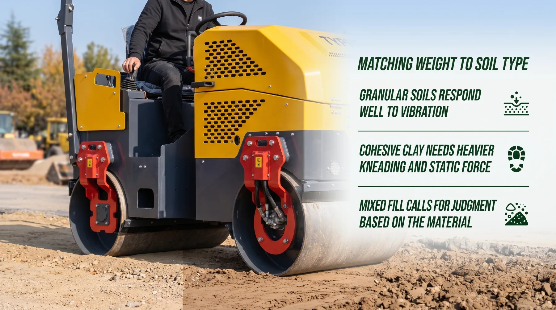 Road roller operating weight and soil compaction
