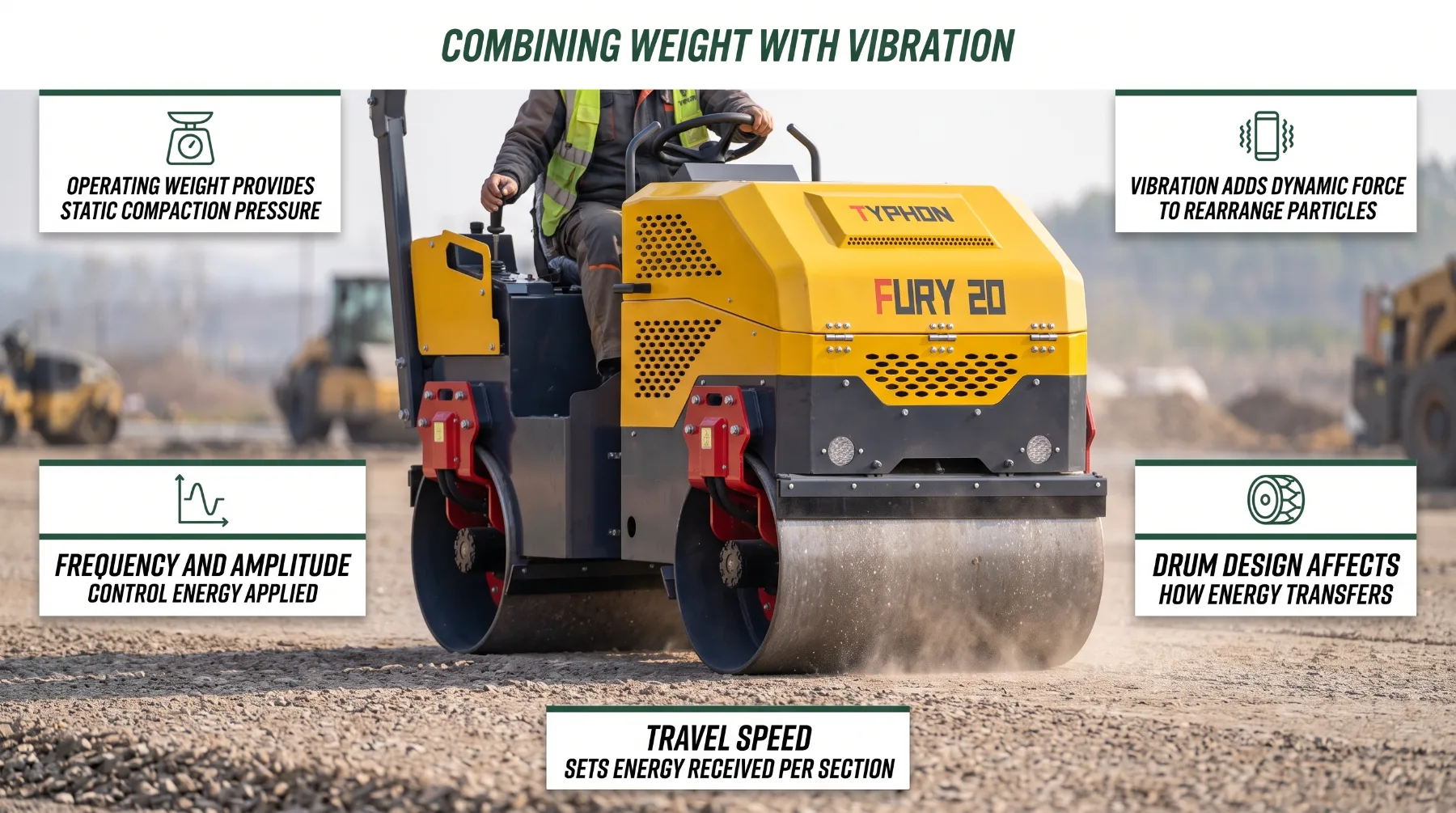 Road roller operating weight and soil compaction