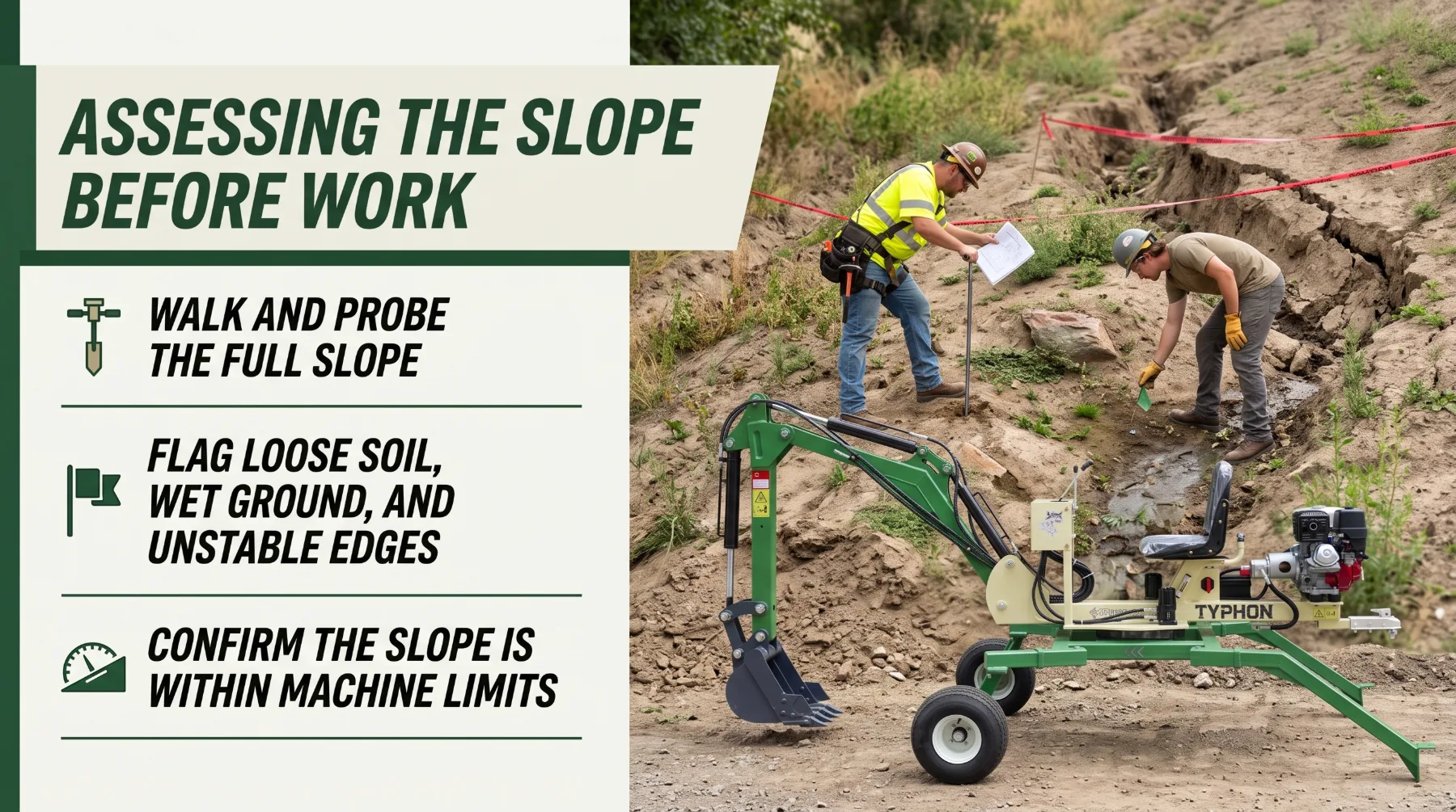 Assessing a slope before spider mini excavator work
