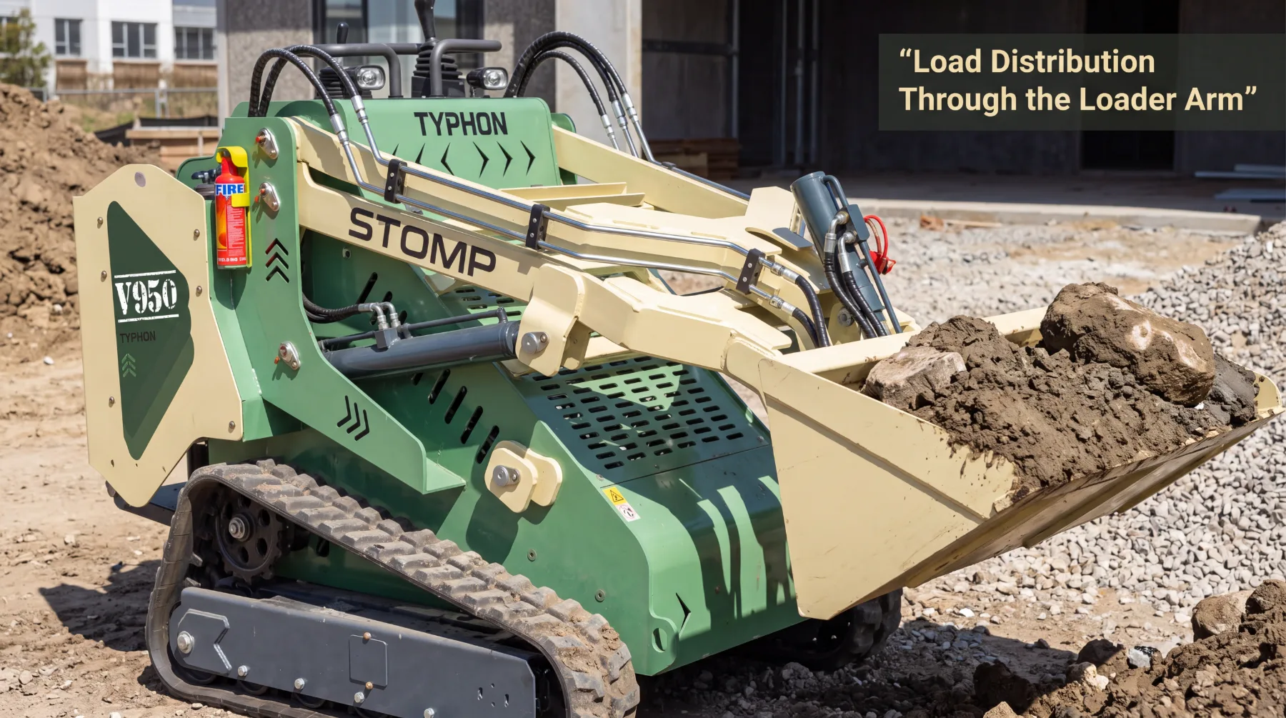 Load distribution through the skid steer loader arm