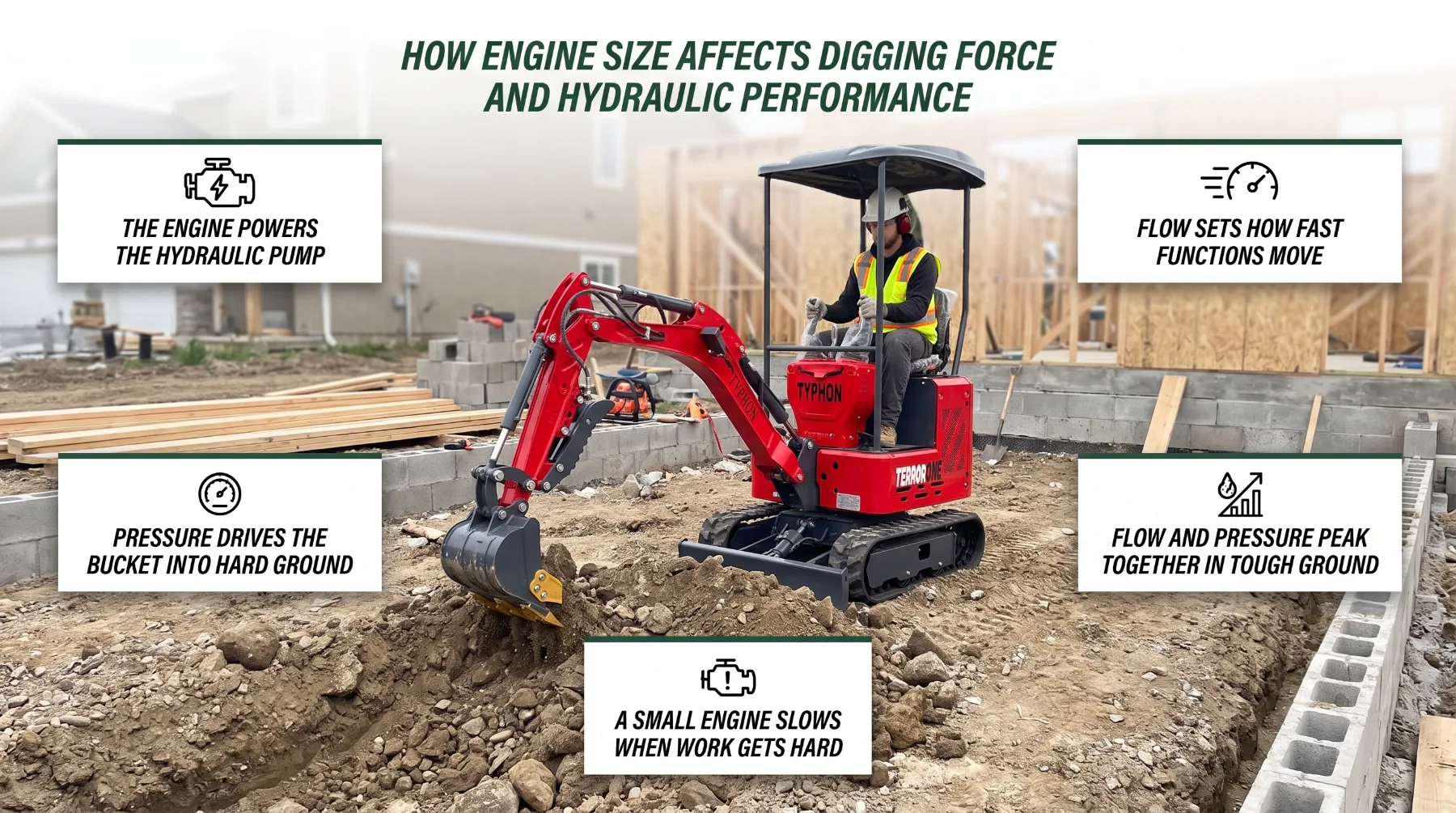 Mini excavator engine size