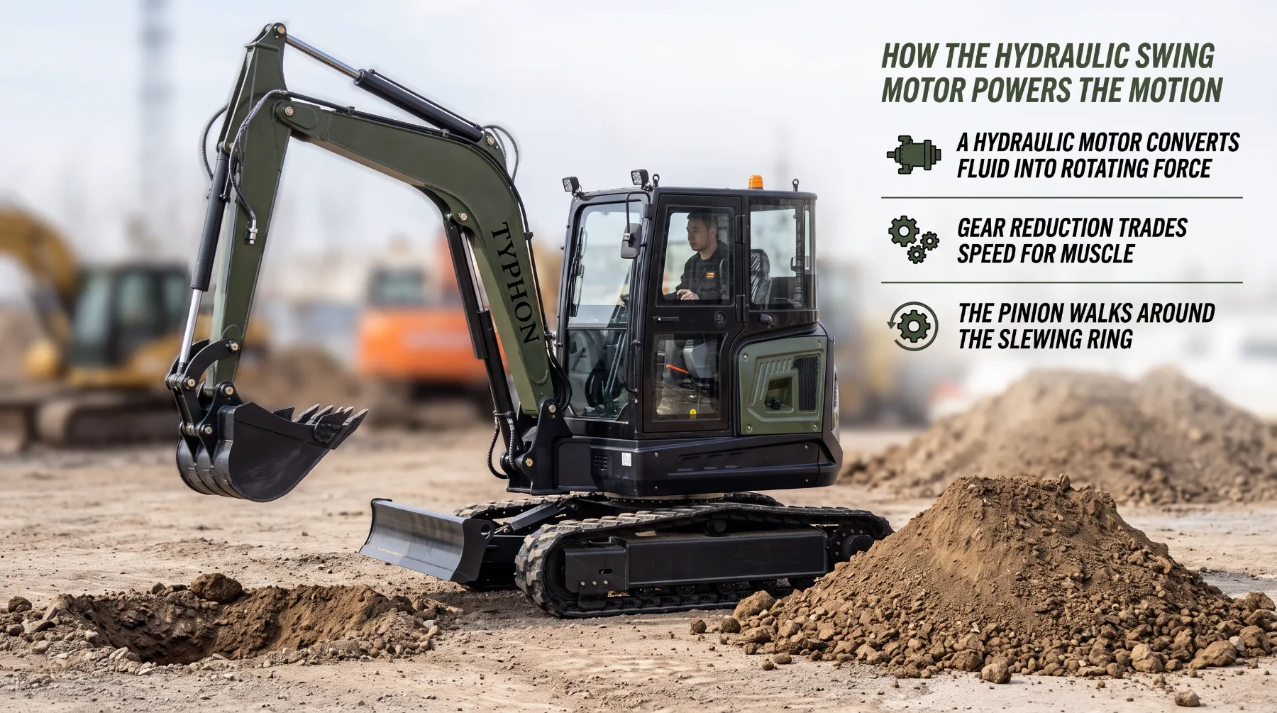 How the hydraulic swing motor powers excavator rotation