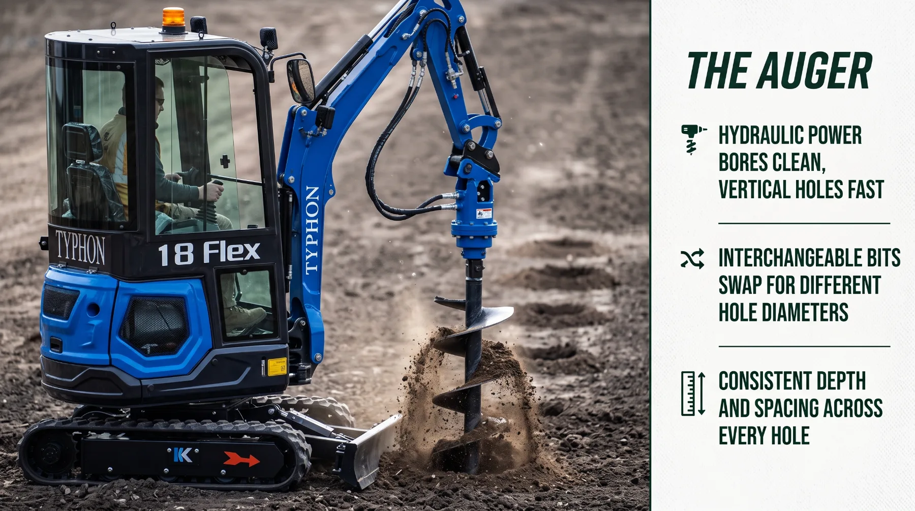 Mini excavator auger attachment