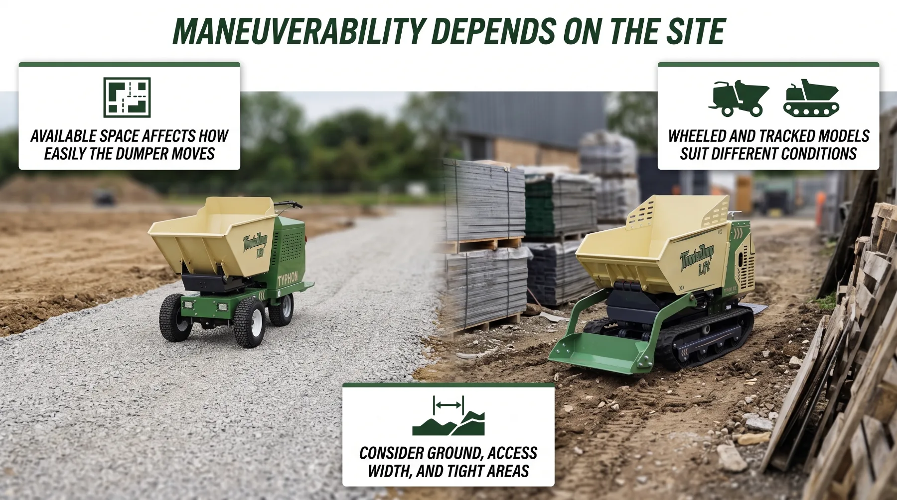 Dumper maneuverability for different site layouts