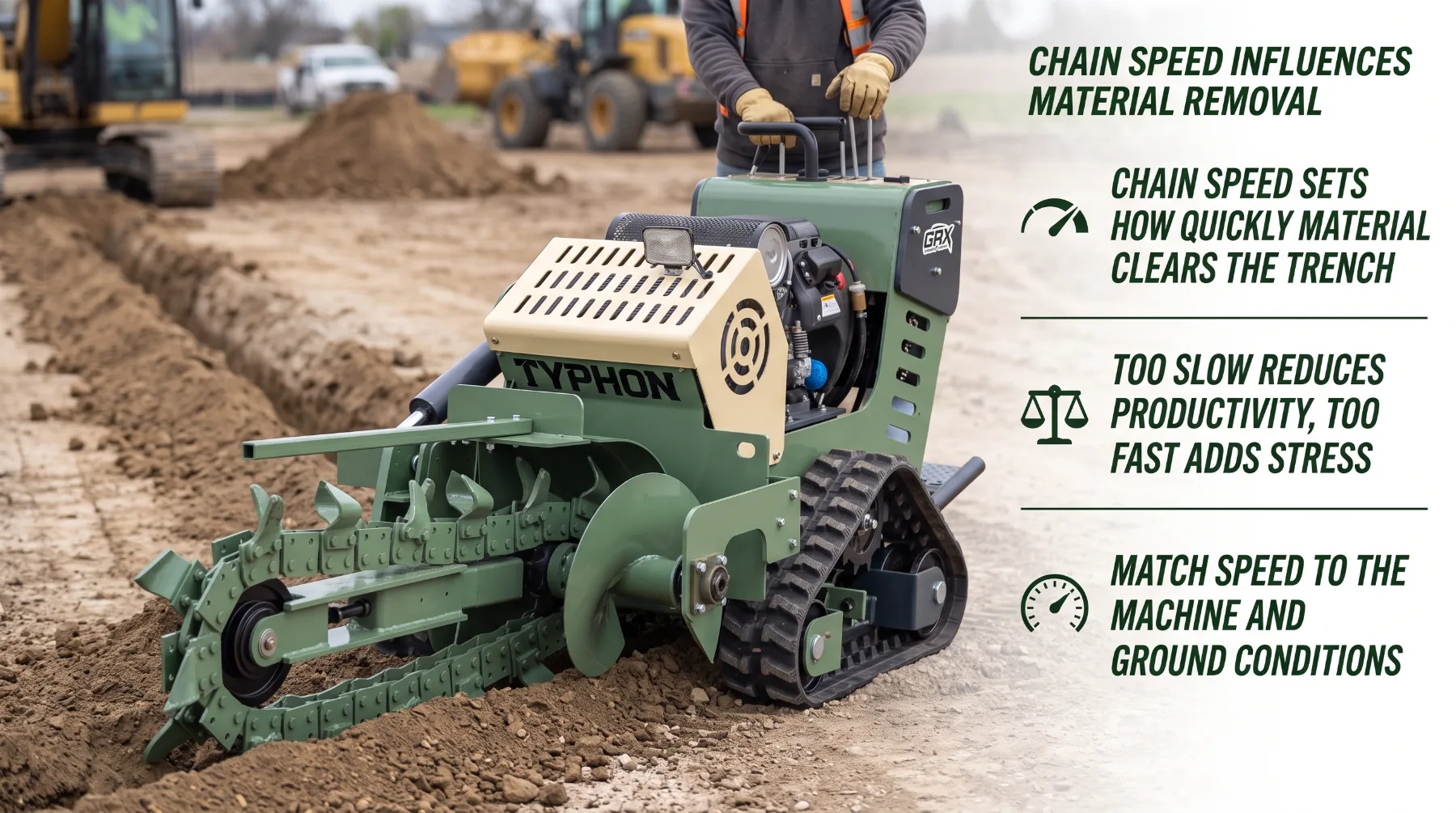 Trencher chain cutting performance