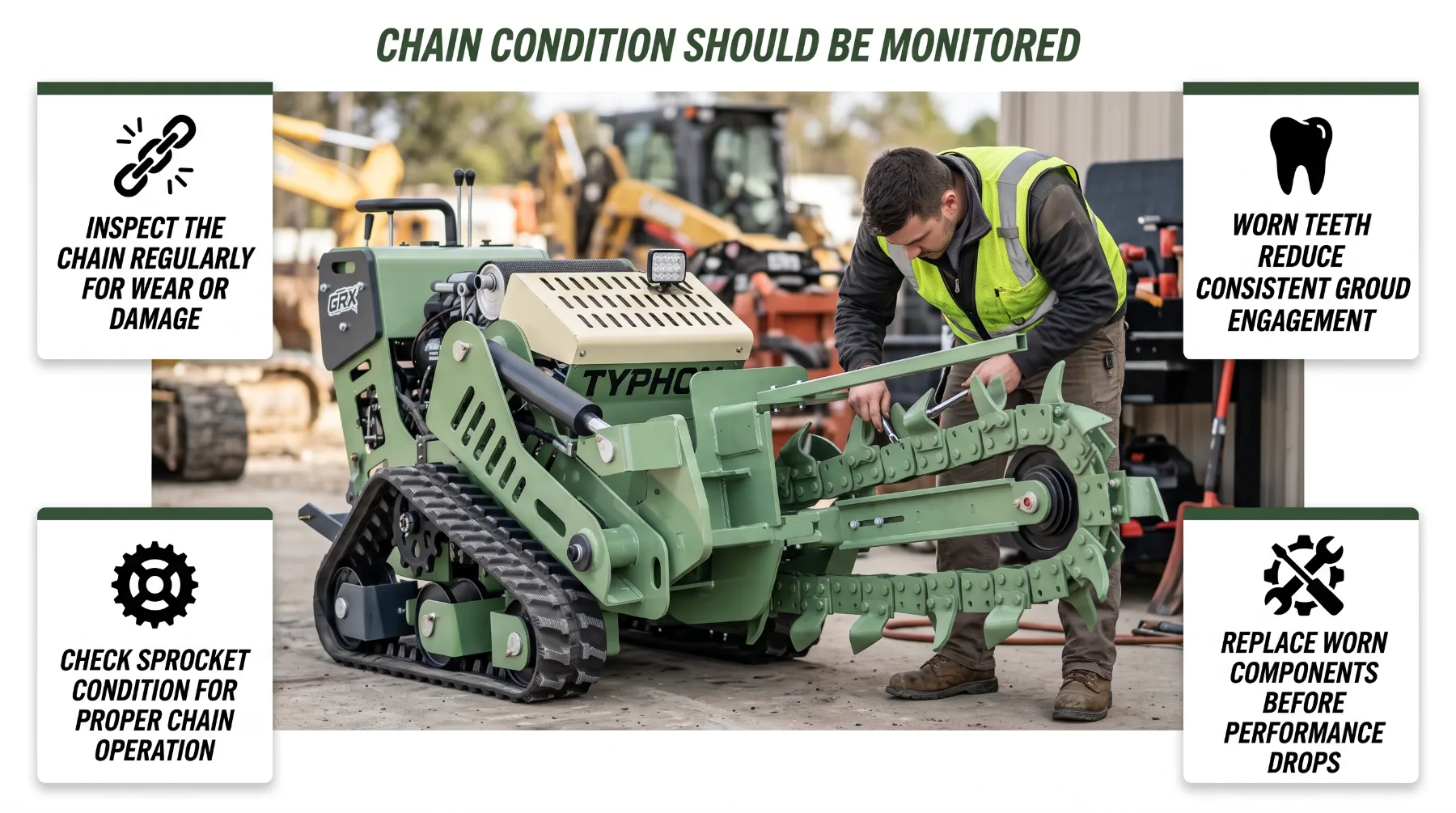 Trencher chain cutting performance