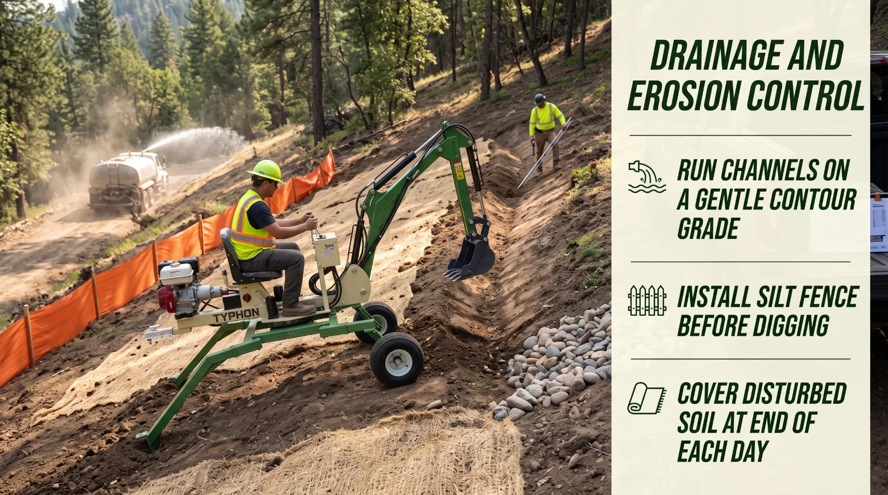 Drainage and erosion control work on a mountain slope