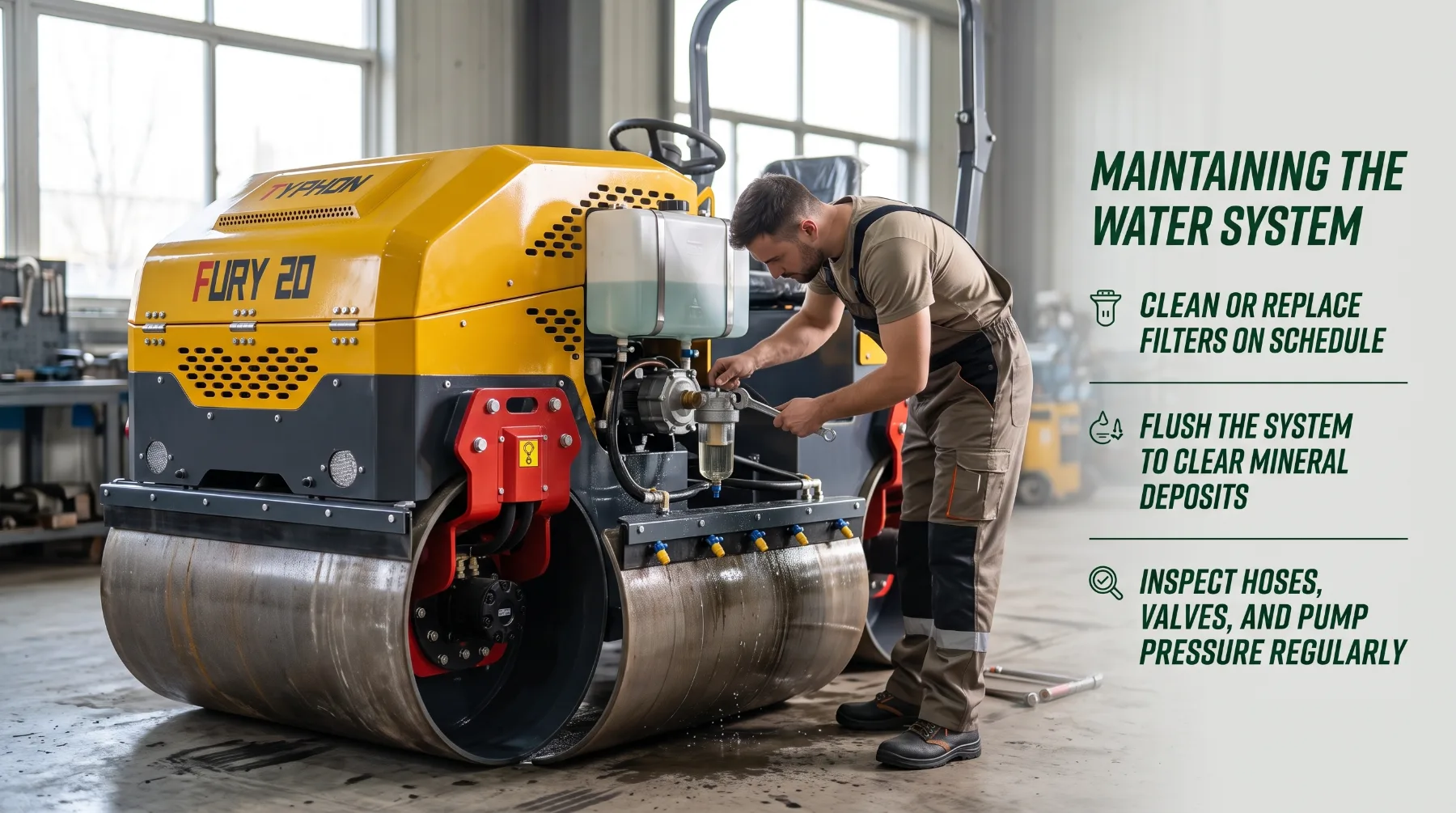 Road roller water system maintenance