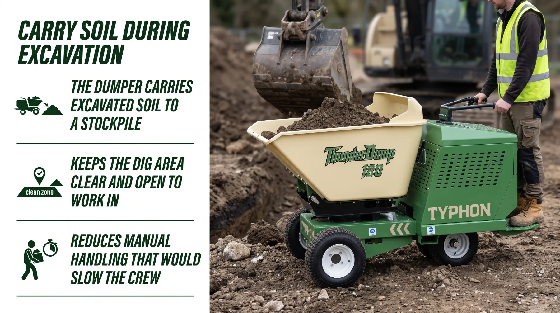 Compact dumper carrying excavation soil