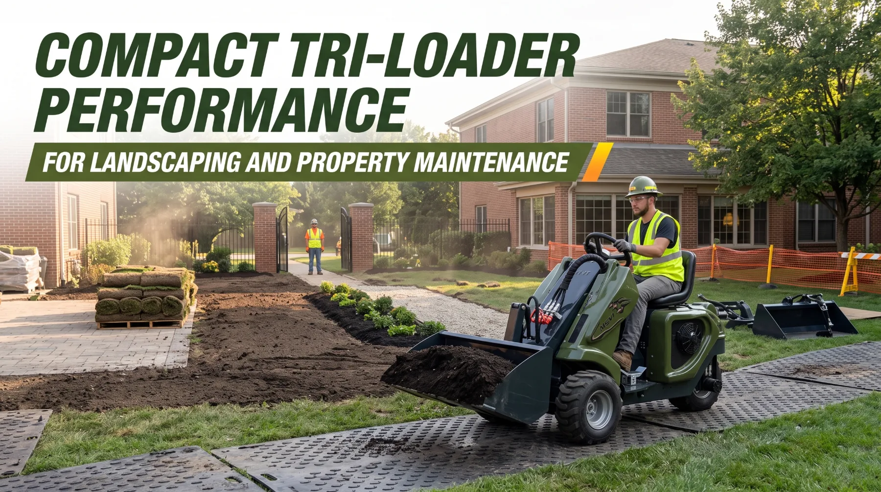 Compact tri-loader performance for landscaping and property maintenance