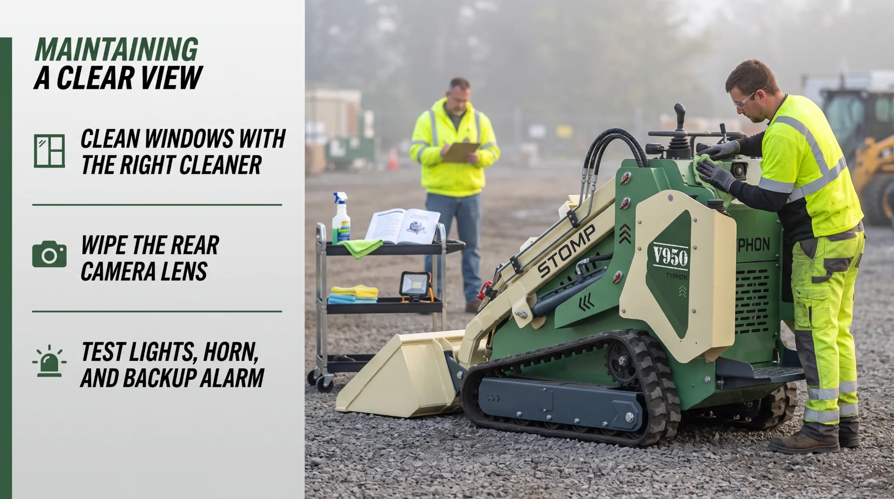 Operator controls and visibility for safe skid steer operation