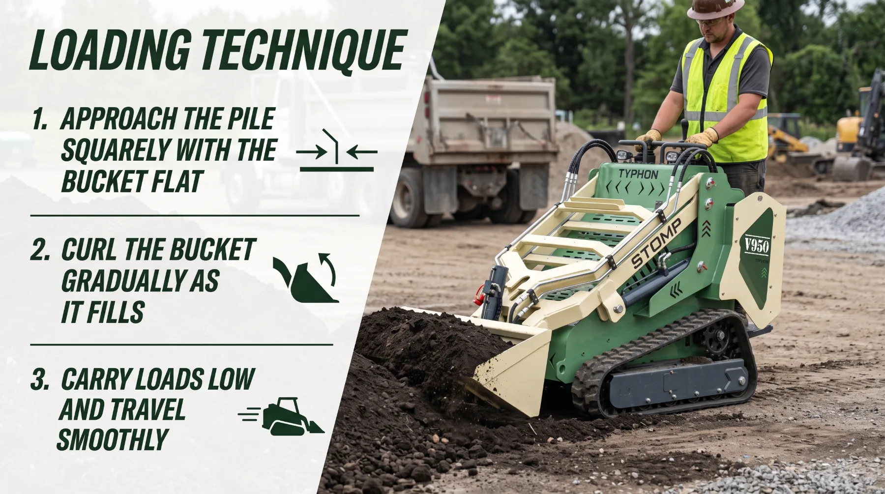 Skid steer bucket capacity and material handling performance