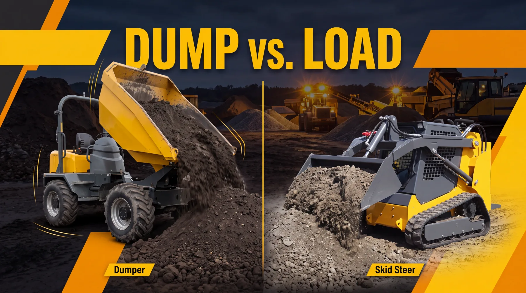 Dumper and skid steer dumping and loading comparison