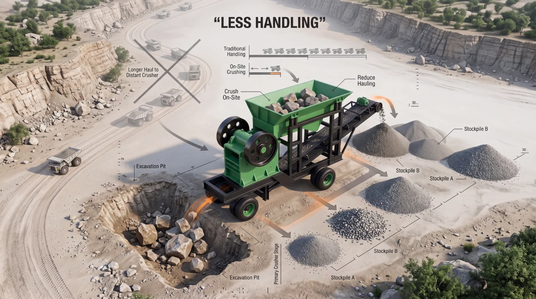 Stone crusher material processing