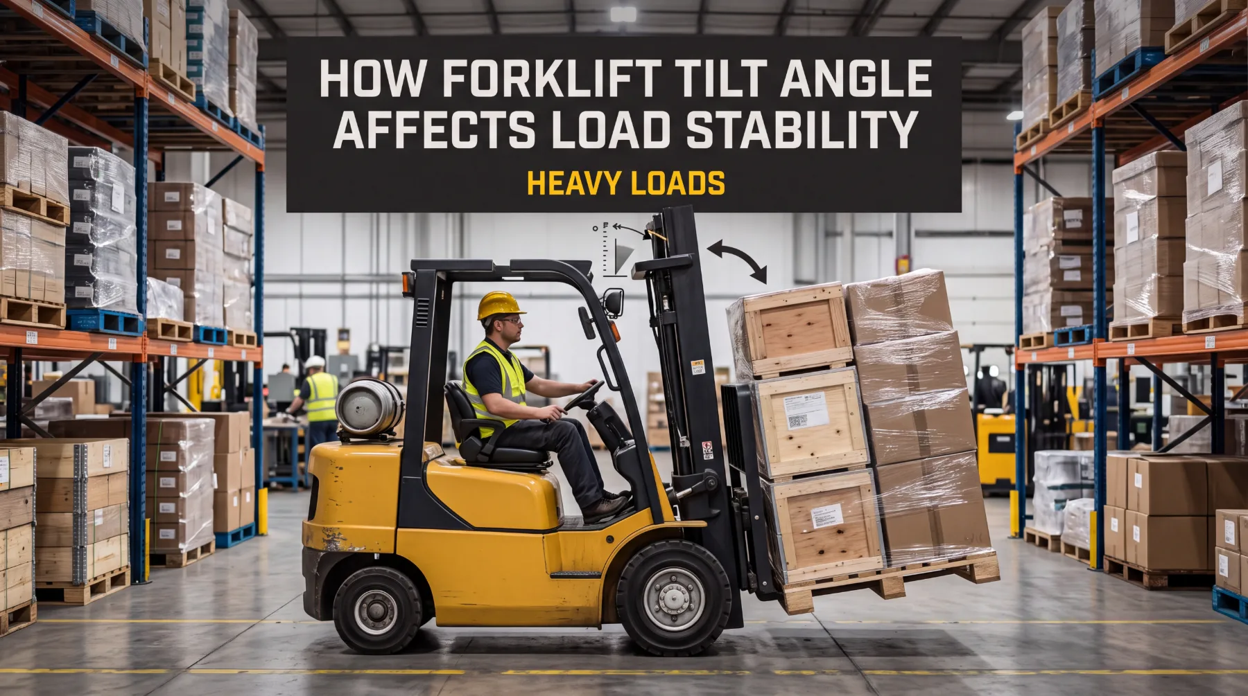 Forklift tilt angle and heavy load stability
