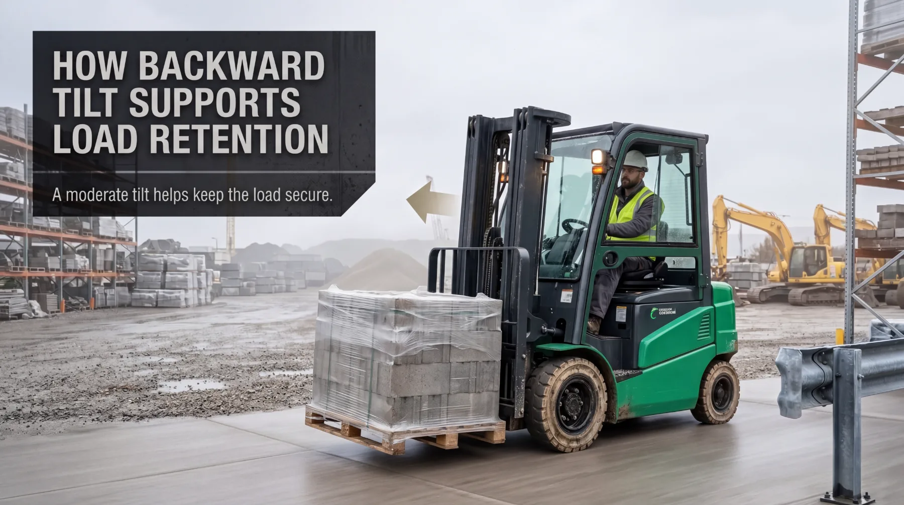 Forklift tilt angle and heavy load stability