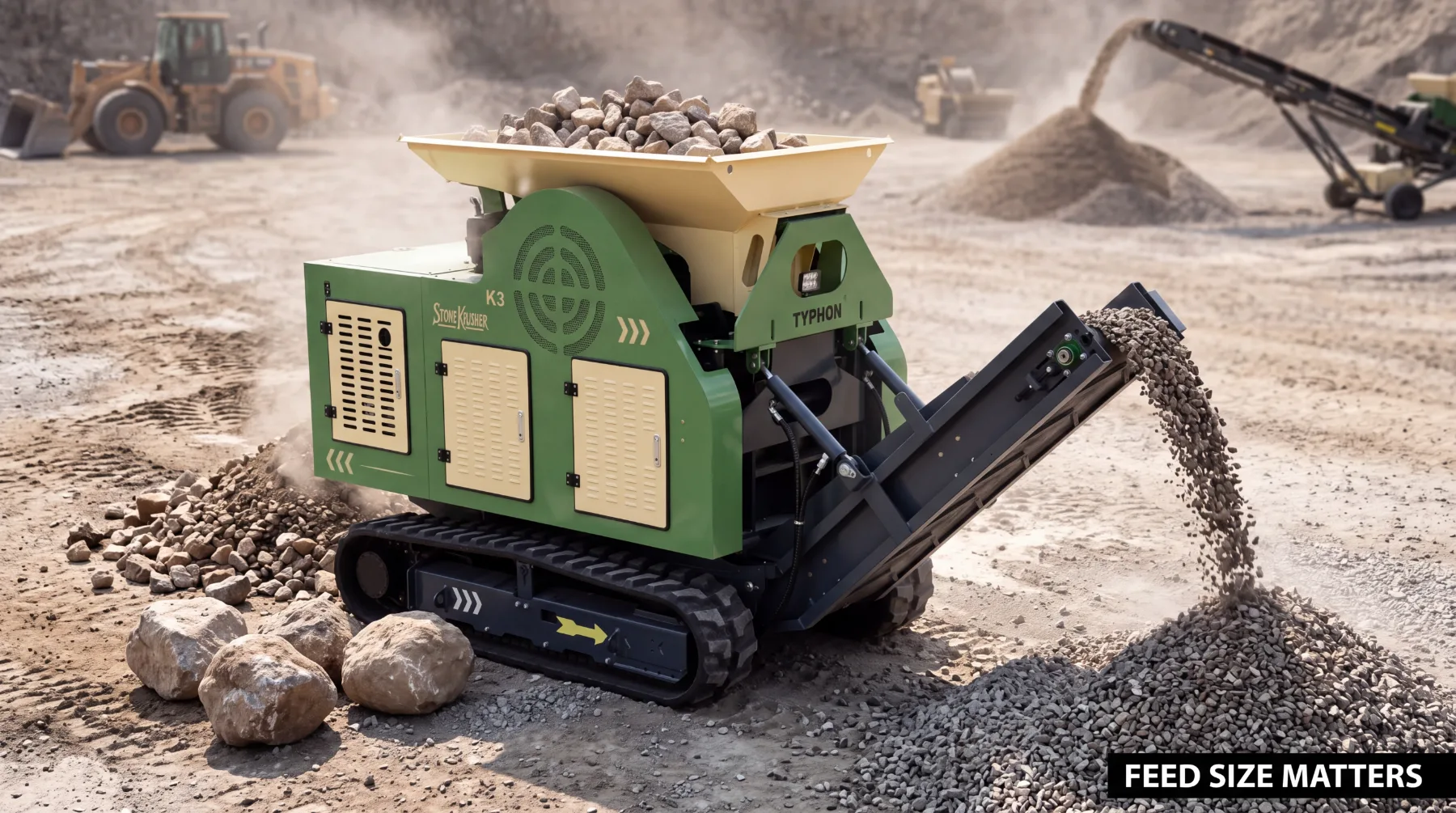 Stone crusher output size and production rate