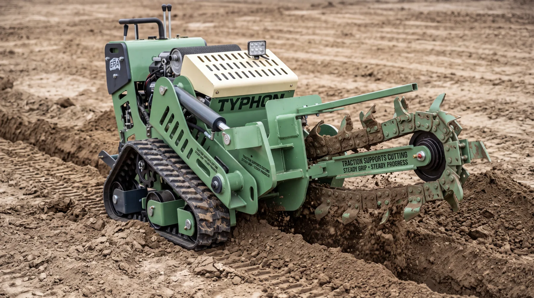 Skid steer trencher traction during cutting