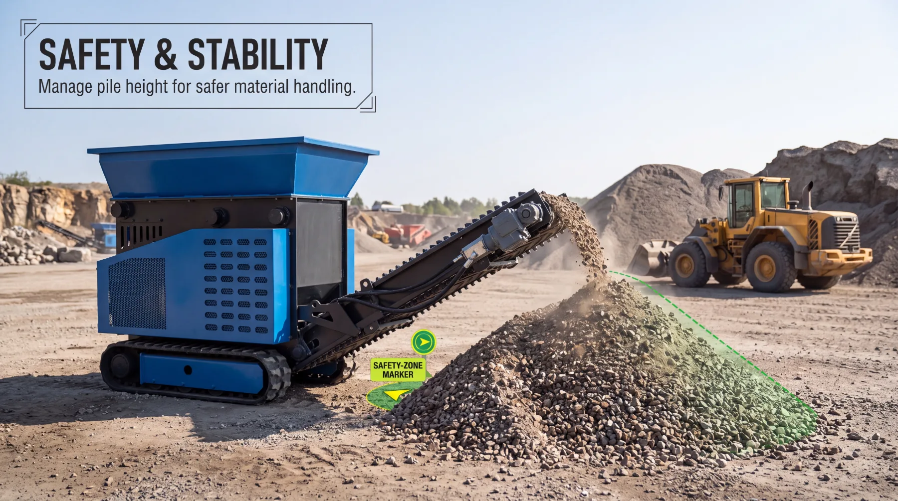 Stone crusher stacking height safety and stability