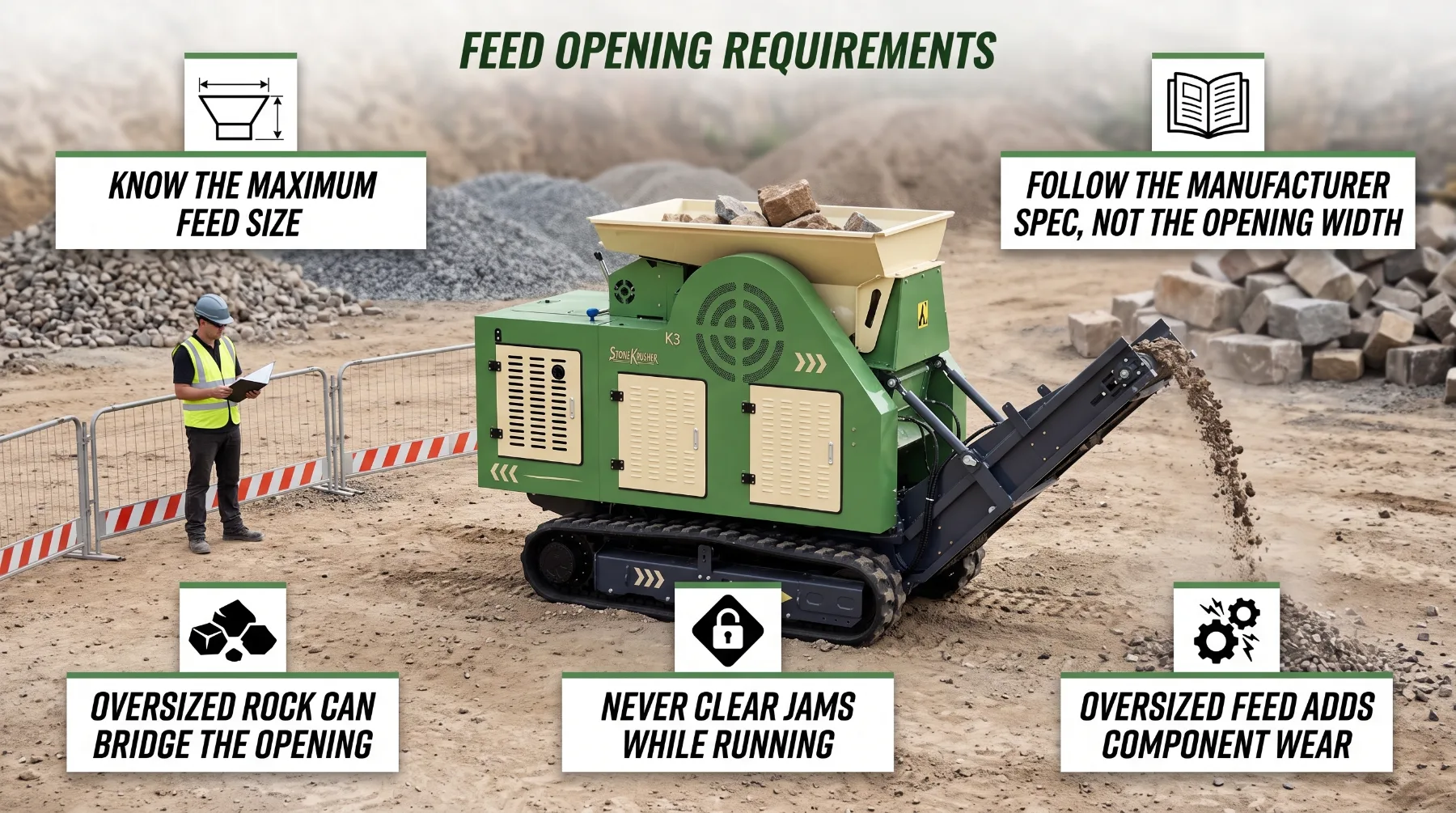 Stone crusher feed size and material processing