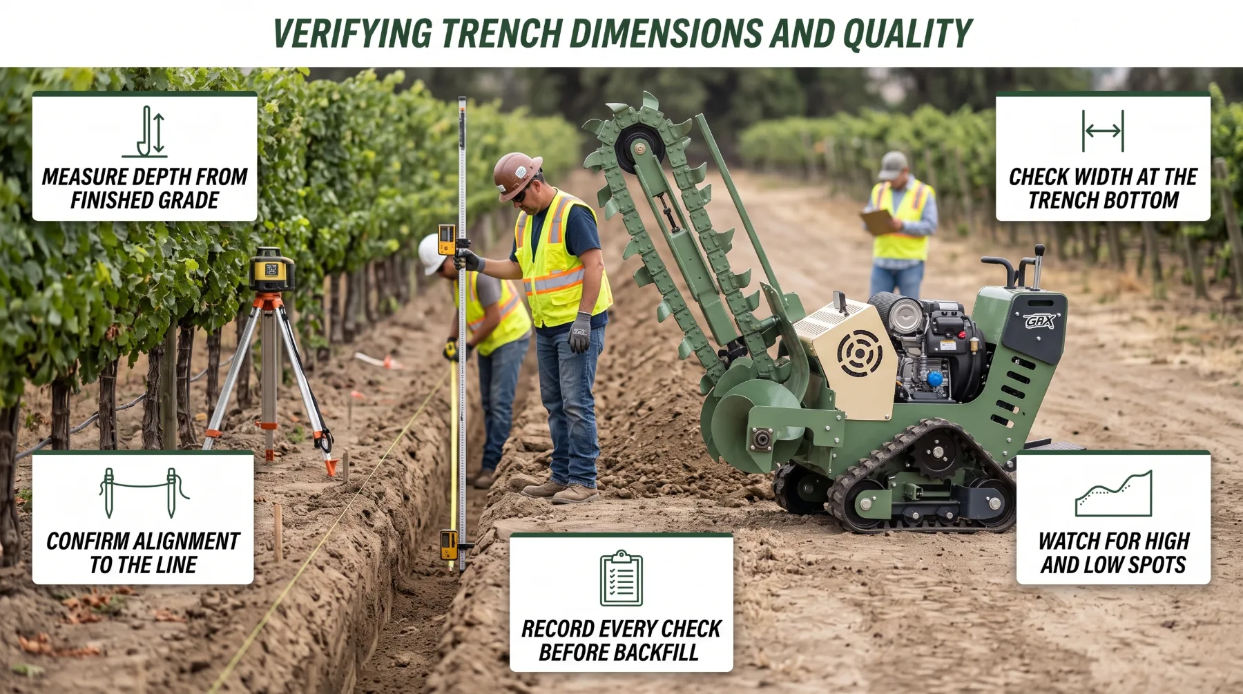 Verifying utility trench dimensions and quality