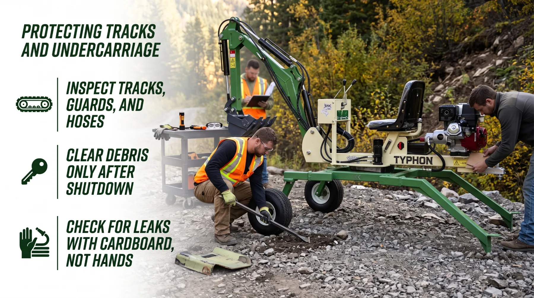 Protecting spider excavator tracks and undercarriage on rocky terrain