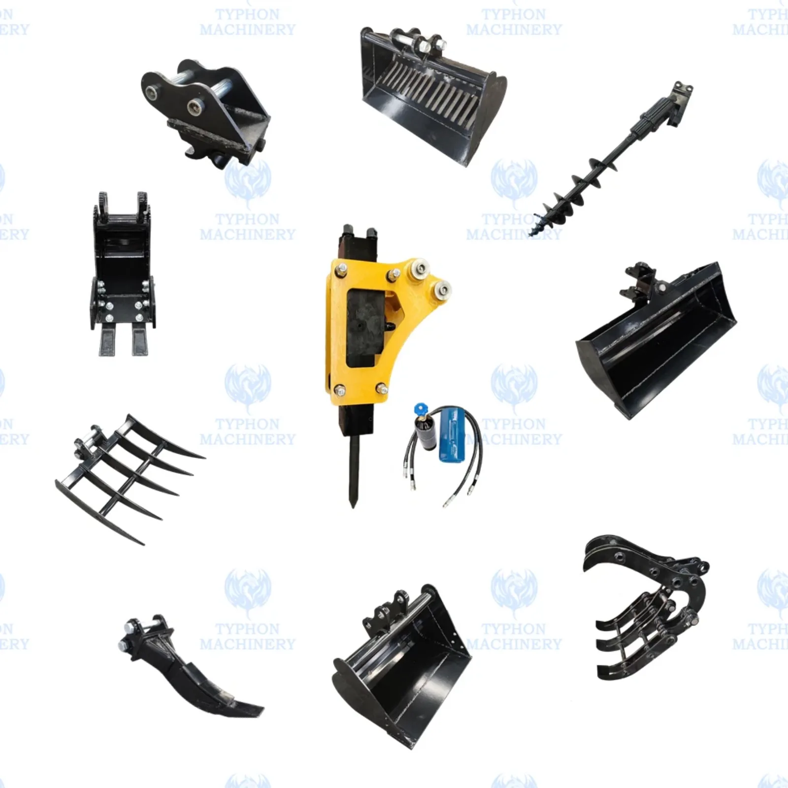 10-in-1 Mini Excavator Attachment Bundle Essential Tools Combo Kit for Worksites from KONSTRUCTZ