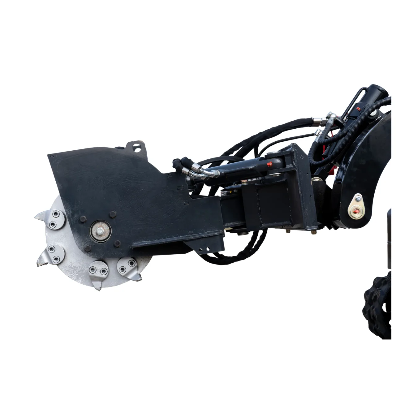 Hydraulic Swing Stump Grinder Attachment for TYPHON STOMP X1300 & STOMP 509 Mini Skid Steers from KONSTRUCTZ