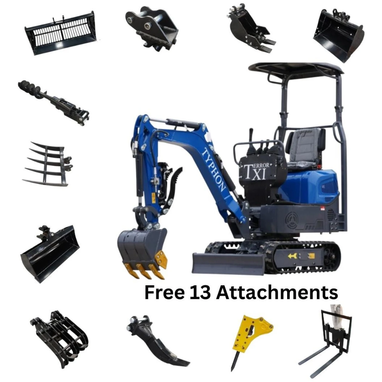 TERROR XI Mini Excavator Digger 13.5hp Gas B&S EPA Engine with 13 Attachments from KONSTRUCTZ