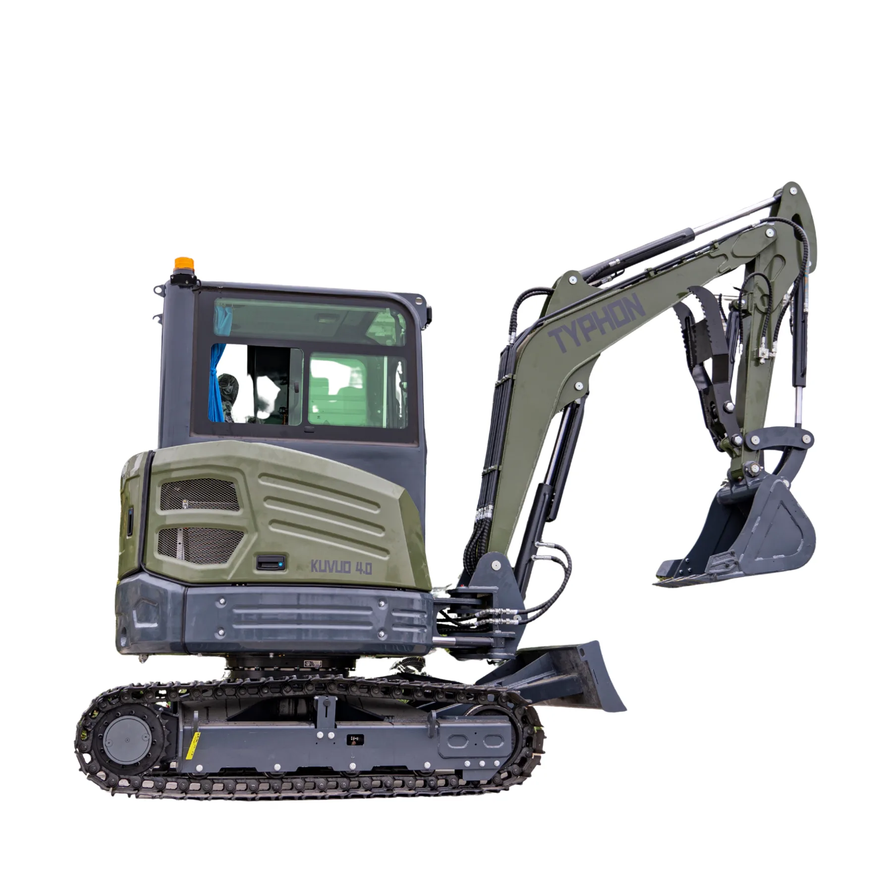 TYPHON KUVUO 4.0 four ton cabin mini excavator w Kubota D1703 Diesel engine Metal Tracks, Boom Swing, AC Heater, Hydraulic Control from KONSTRUCTZ