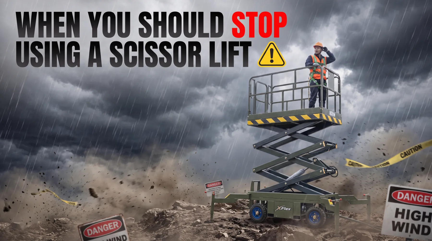 When to stop using a scissor lift in windy conditions