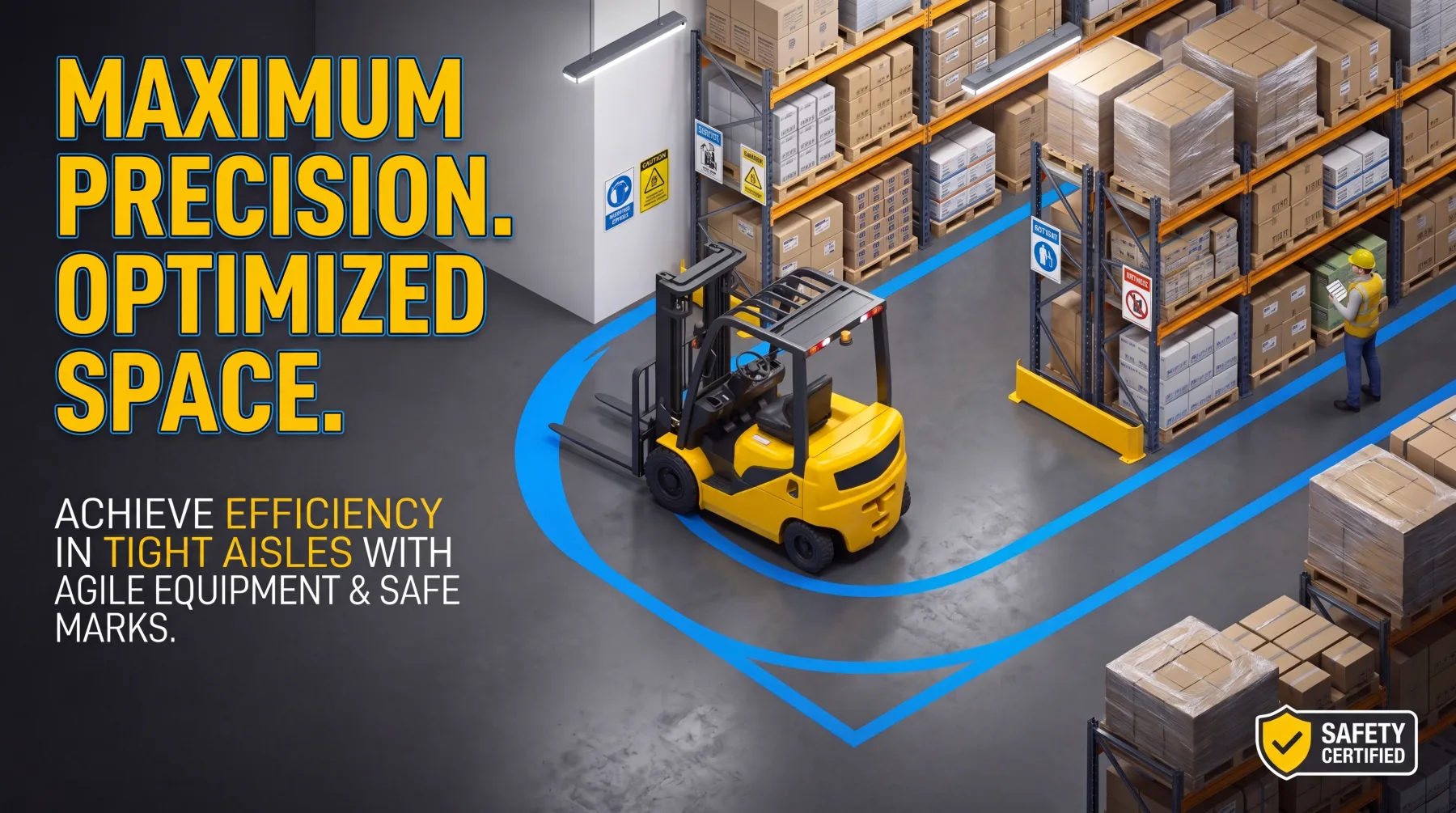 Forklift turning radius and maneuverability in a warehouse