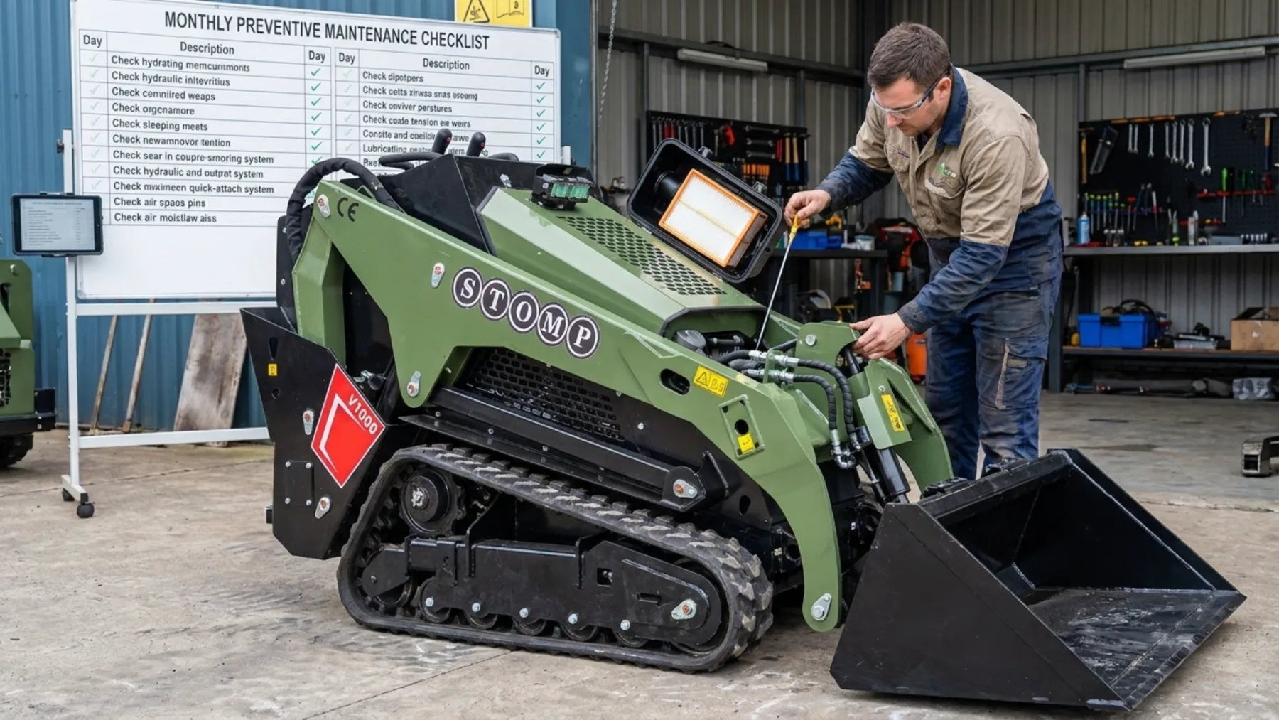 Skid steer monthly maintenance inspection