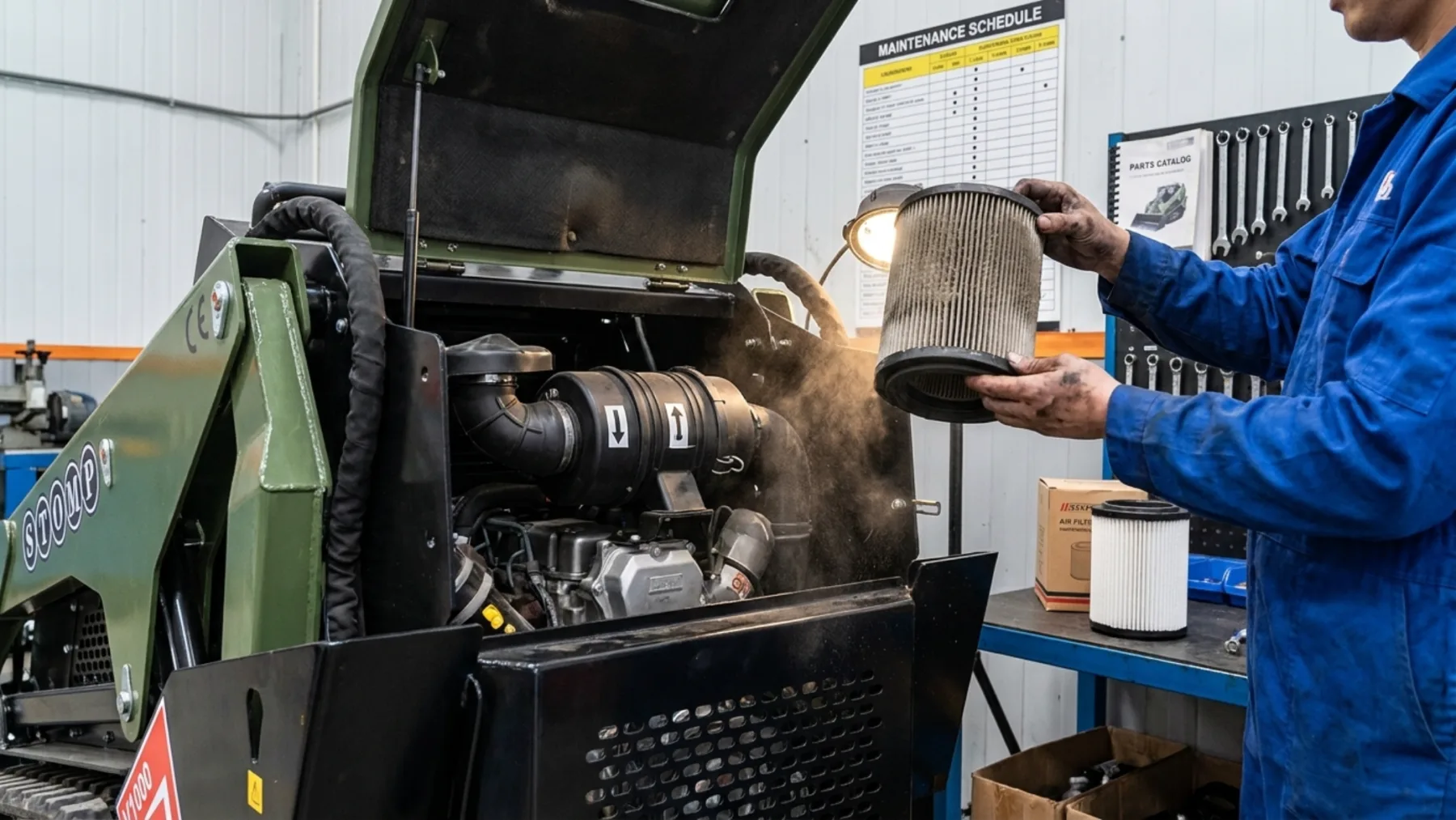 Skid steer engine air filter maintenance