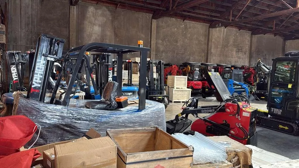Warehouse equipment intake and crated machinery storage area