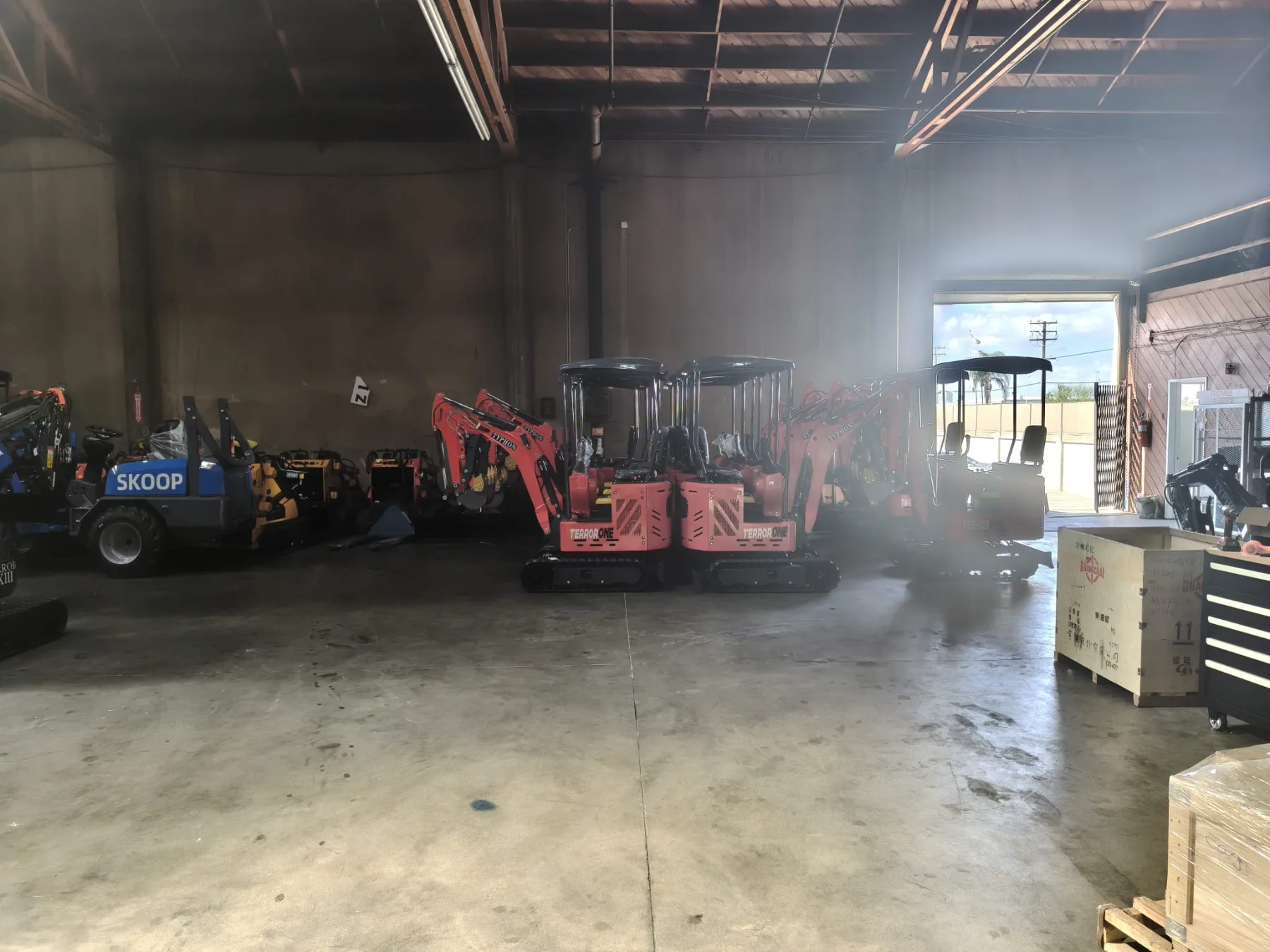 Multi-spool hydraulic lever console inside forklift cab