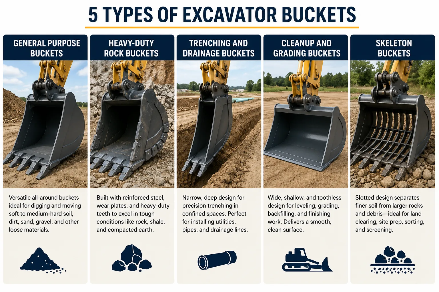 Selecting the Right Excavator's Bucket Type for Different Soil Conditions